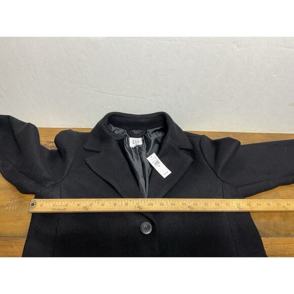 Gap Wool Blend Black Trench Coat Womens XS Button Front Lined Jacket NWT - Picture 12 of 14
